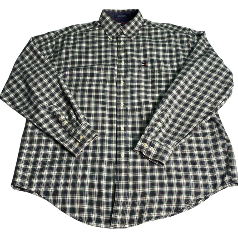Tommy Hilfiger Men's Blue/Green/White Plaid Shirt, L - Picture 3 of 8
